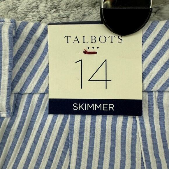 Talbots Pants Womens 14 White Blue Striped Textured Skimmer Mid Rise Capri New - Picture 14 of 15